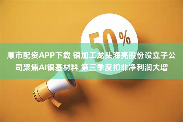 顺市配资APP下载 铜加工龙头海亮股份设立子公司聚焦AI铜基材料 第三季度扣非净利润大增